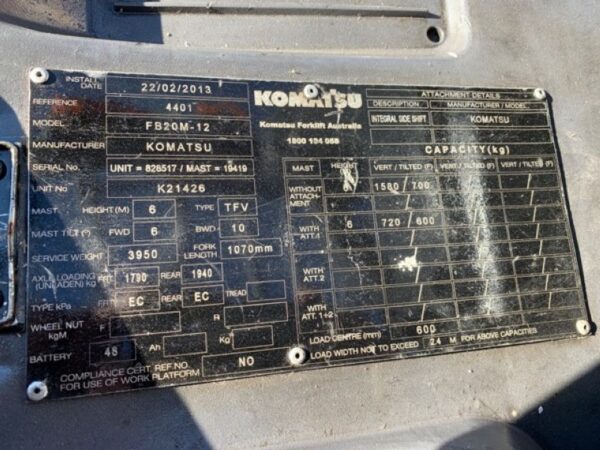 FORKLIFT - KOMATSU FB20M-12 ELECTRIC (R075) - Image 7