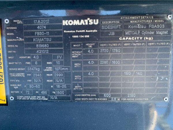 FORKLIFT - KOMATSU FB30-11 ELECTRIC (R028) - Image 10