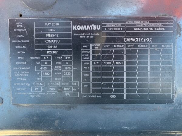 FORKLIFT - KOMATSU FB25-12 ELECTRIC (R060) - Image 9