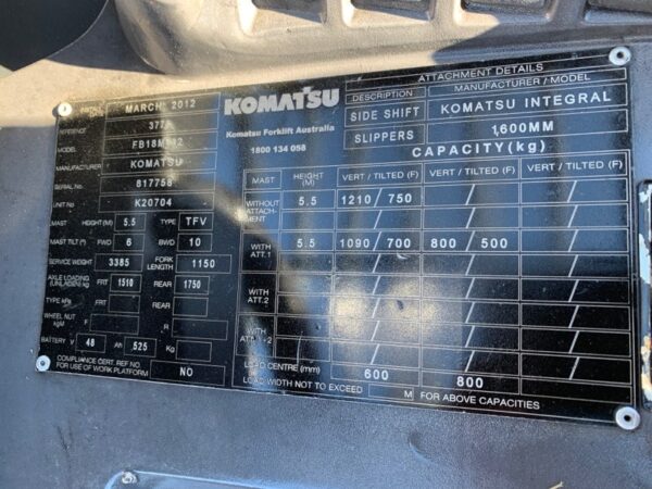 FORKLIFT - KOMATSU FB18M-12 ELECTRIC (R078) - Image 9