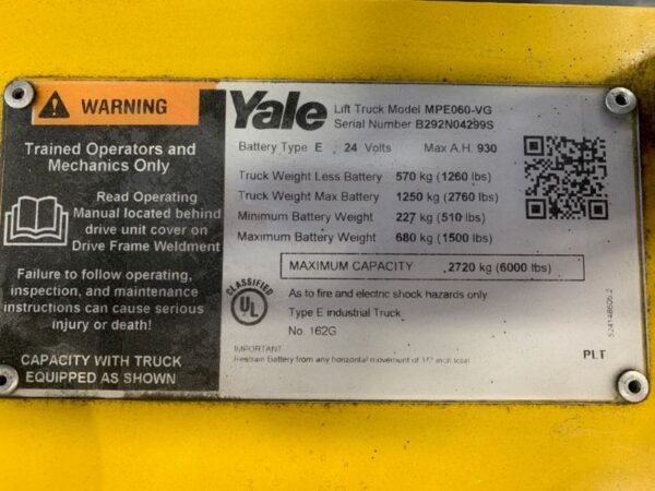 RIDE ON PALLET TRUCK - YALE MPE060-VG ELECTRIC (R021) - Image 5