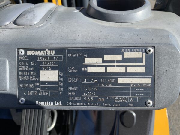 FORKLIFT - KOMATSU FG25HT-17 LPG (R076) - Image 9